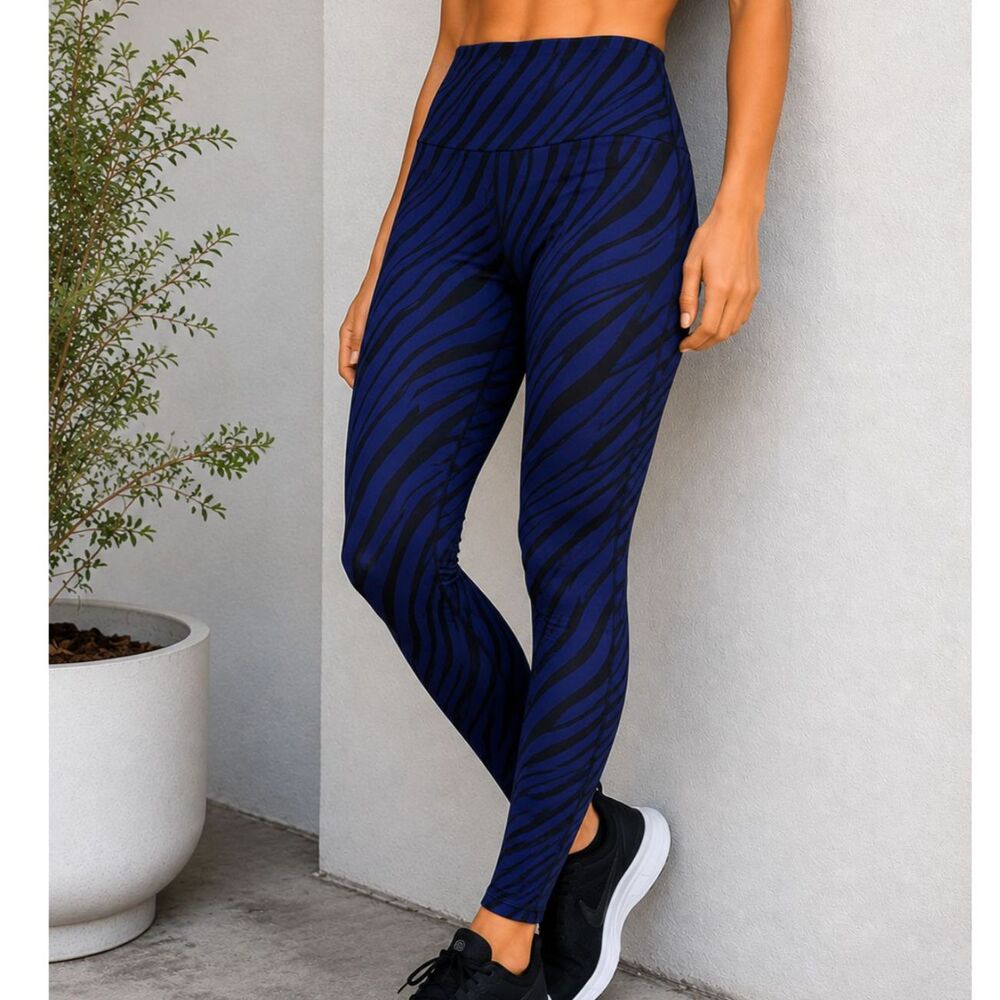K-DEER Sneaker Length (7/8) Royal Blue / Black Zebra Leggings Women's Size Large